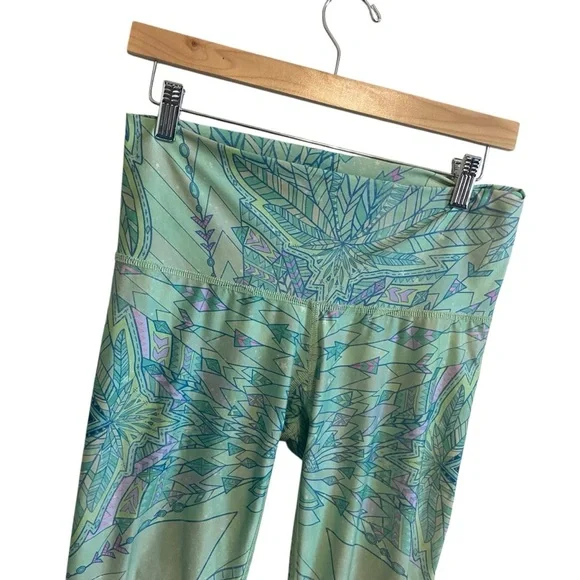 Teeki Blue Green Mid Rise Envision Angel Eyes Feather Yoga Leggings Size Medium - Picture 3 of 7